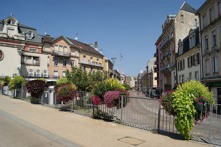 Jardinières rue du Pont neuf, avec, au dernier plan, le faubourg de France. Photo prise le 06/09/18 - Agrandir l'image, . 0octets (fenêtre modale)