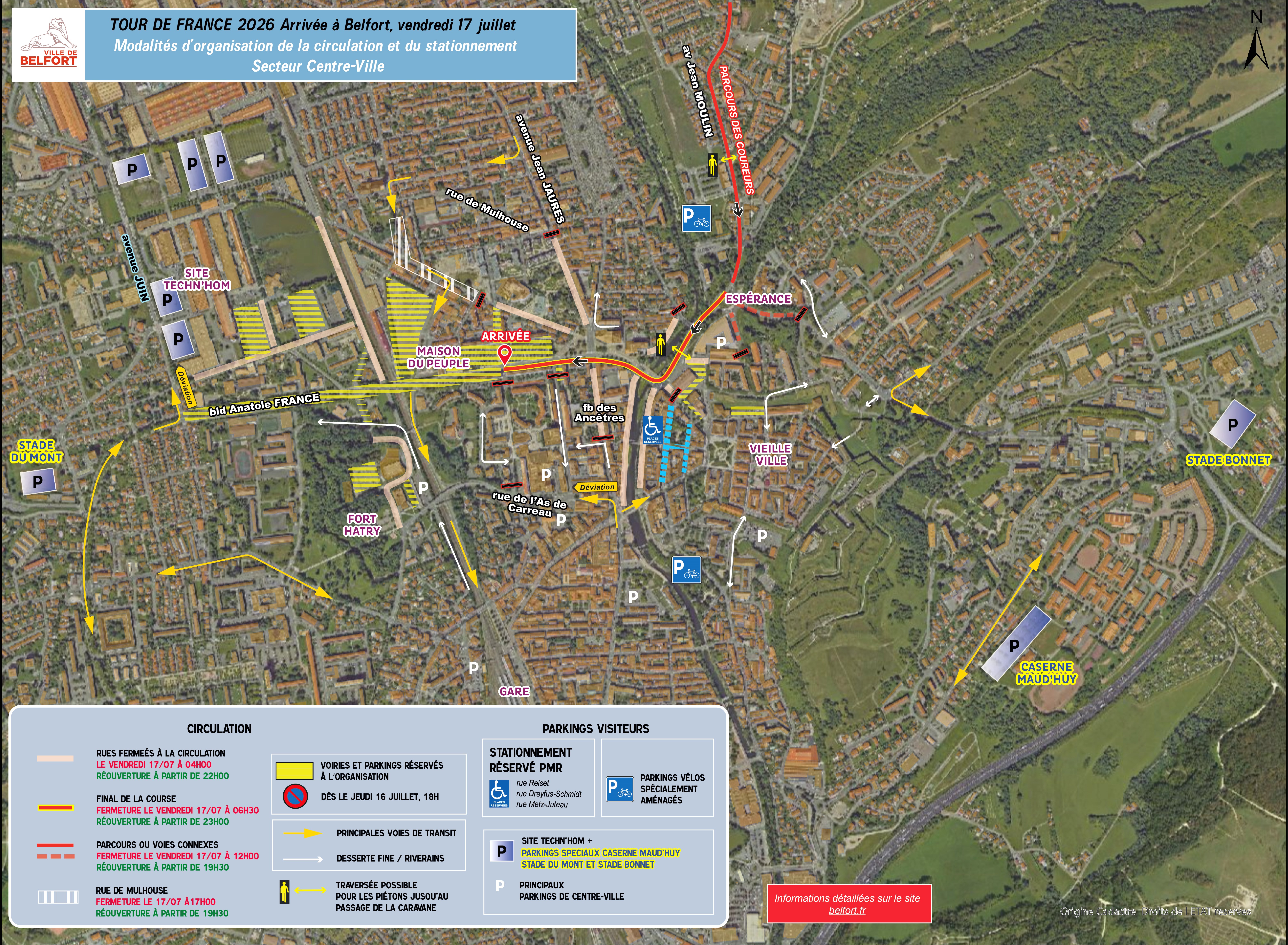 Carte de circulation et de stationnement du Tour de France à Belfort